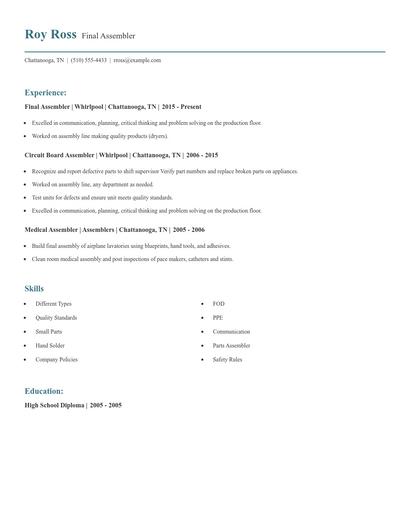 Final Assembler Resume