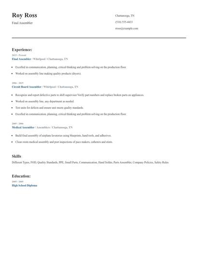 Final Assembler Resume