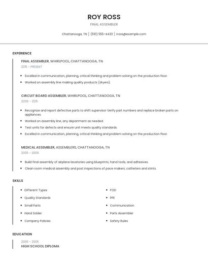 Final Assembler Resume