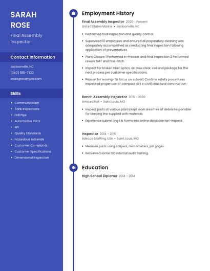Final Assembly Inspector Resume
