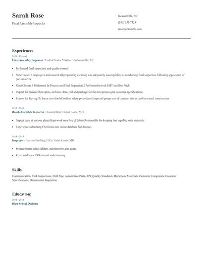 Final Assembly Inspector Resume