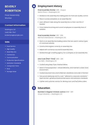 Final Assembly Worker Resume