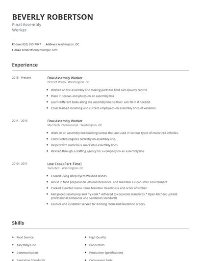 Final Assembly Worker Resume