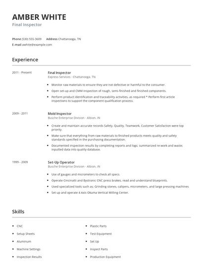 Final Inspector Resume
