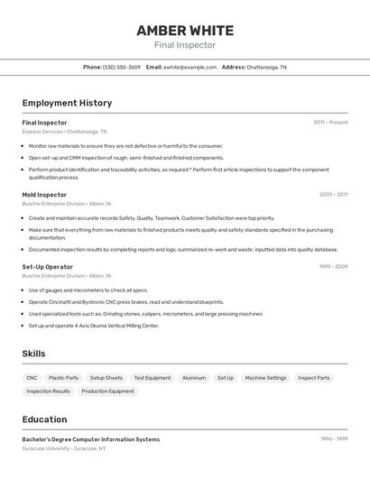 Final Inspector Resume
