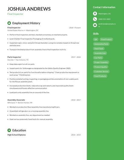 Final Inspector Resume