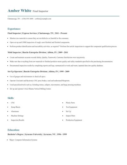 Final Inspector Resume