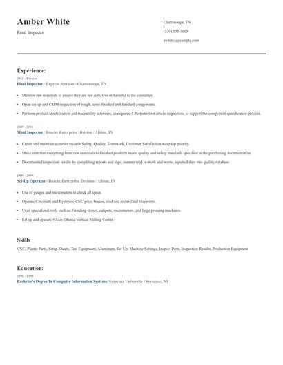 Final Inspector Resume