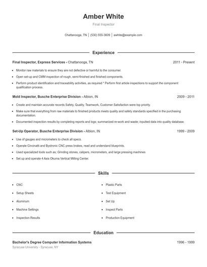 Final Inspector Resume