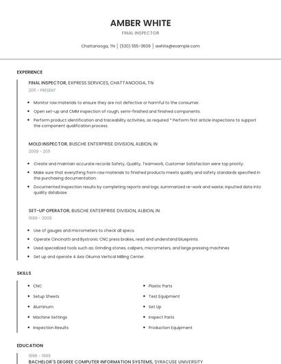 Final Inspector Resume