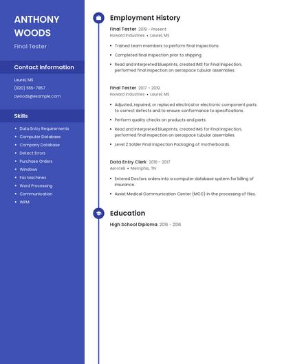 Final Tester Resume