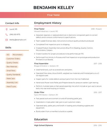 Final Tester Resume