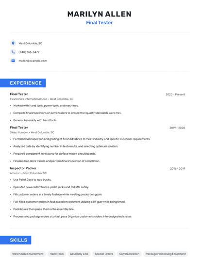 Final Tester Resume