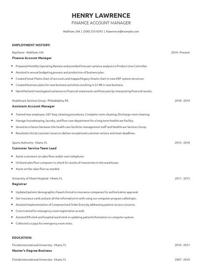 Finance Account Manager Resume