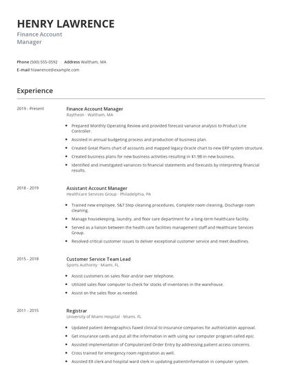 Finance Account Manager Resume