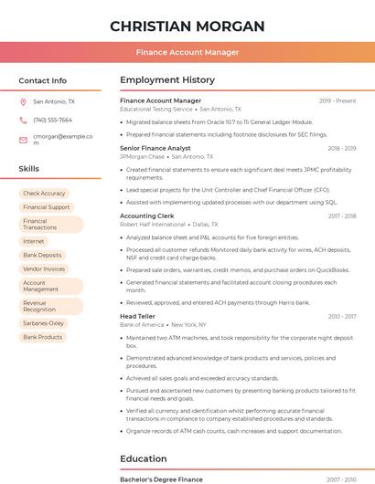 Finance Account Manager Resume