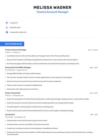 Finance Account Manager Resume