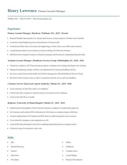 Finance Account Manager Resume