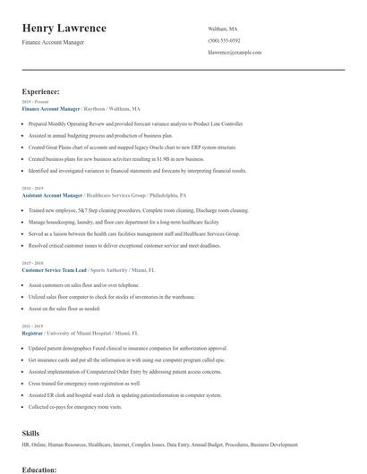 Finance Account Manager Resume