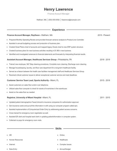 Finance Account Manager Resume