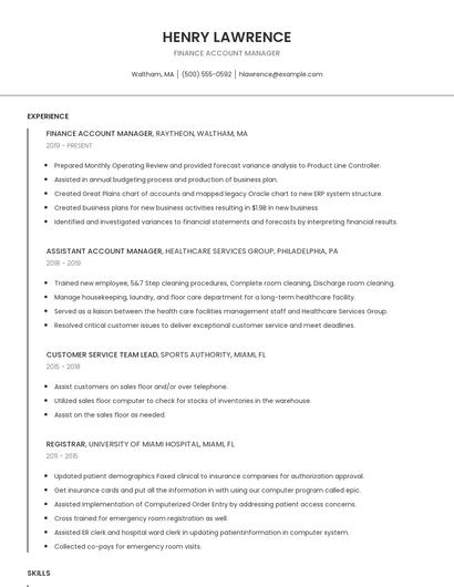 Finance Account Manager Resume