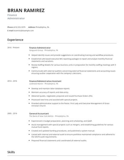 Finance Administrator Resume