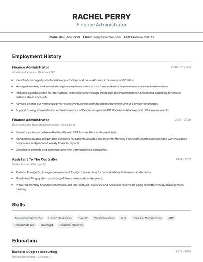 Finance Administrator Resume