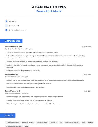 Finance Administrator Resume