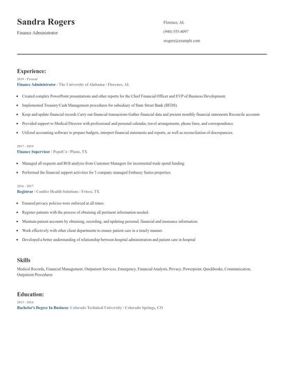 Finance Administrator Resume