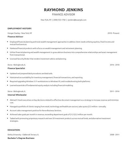 Finance Advisor Resume