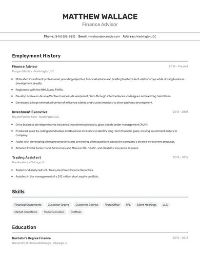 Finance Advisor Resume