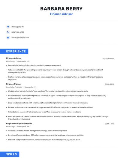 Finance Advisor Resume