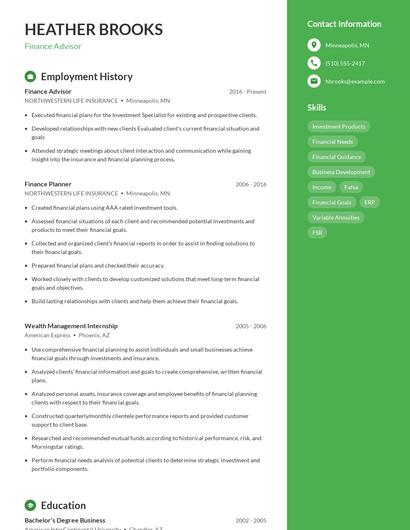 Finance Advisor Resume