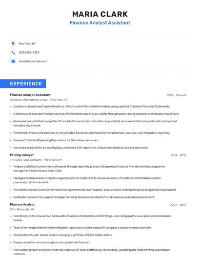 Finance Analyst Assistant Resume
