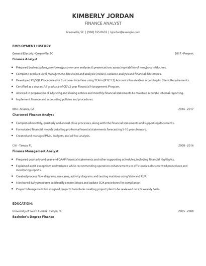 Finance Analyst Resume