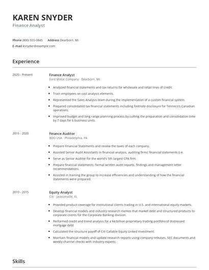 Finance Analyst Resume