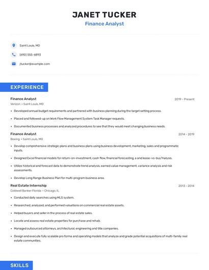Finance Analyst Resume