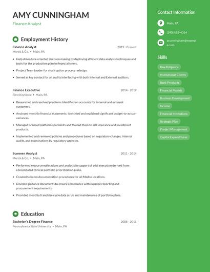 Finance Analyst Resume