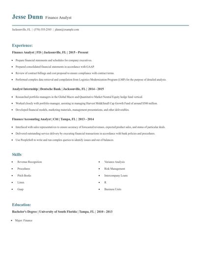 Finance Analyst Resume