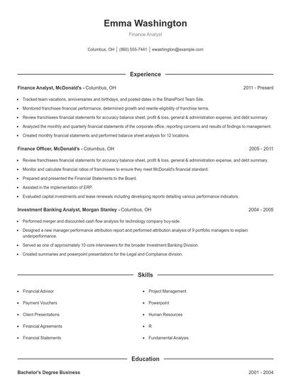 Finance Analyst Resume