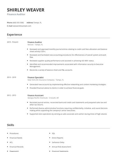 Finance Auditor Resume
