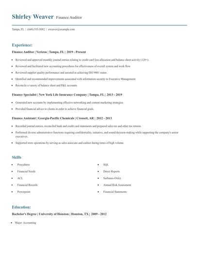 Finance Auditor Resume