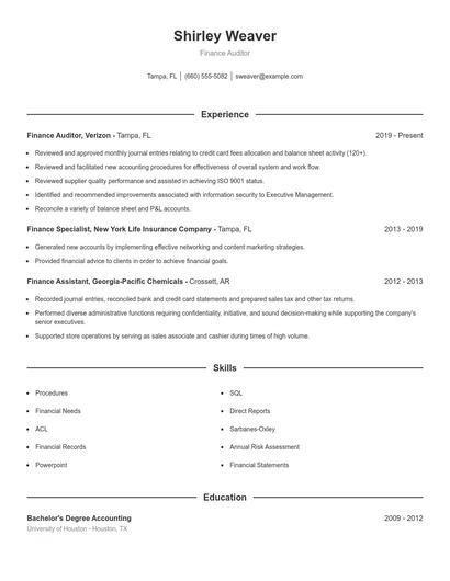 Finance Auditor Resume