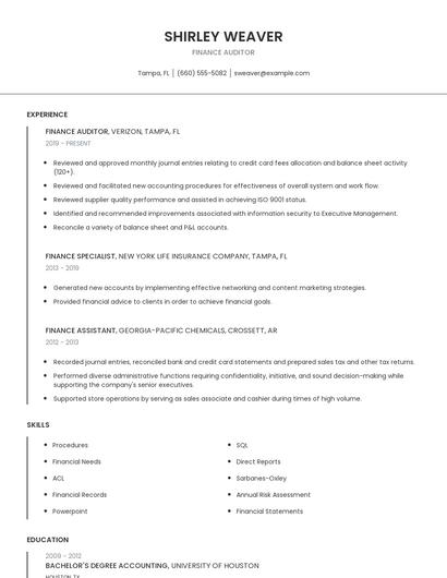 Finance Auditor Resume