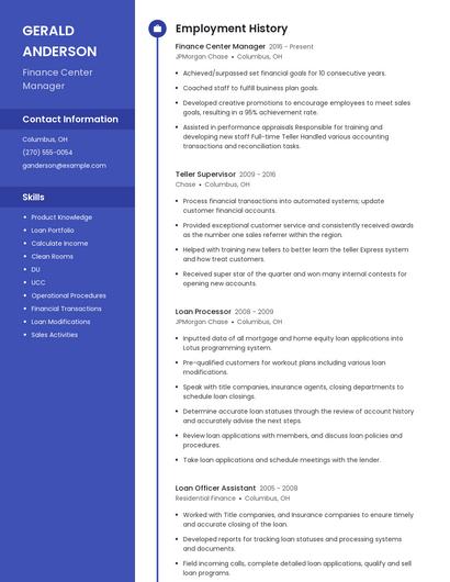 Finance Center Manager Resume