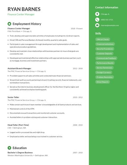 Finance Center Manager Resume