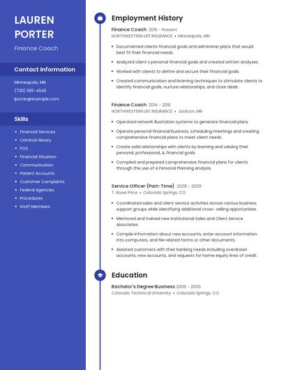 Finance Coach Resume