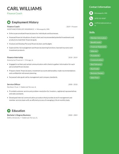 Finance Coach Resume