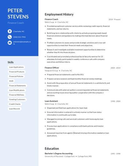 Finance Coach Resume