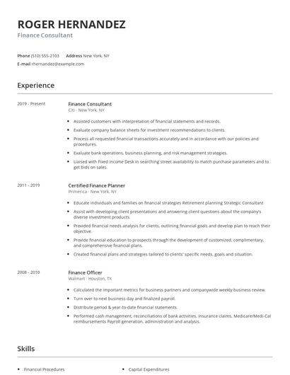 Finance Consultant Resume